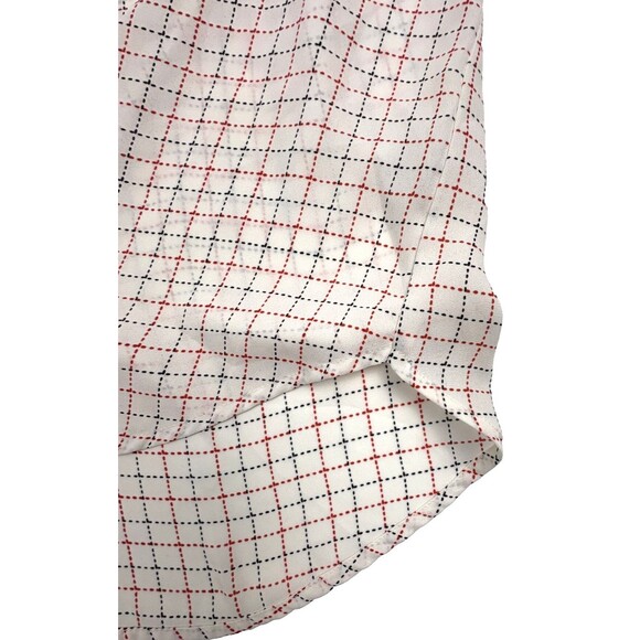 PLEIONE Split Neck Blouse Top Pleated Sleeve Grid Check Office Flowy Modern S - Picture 6 of 9